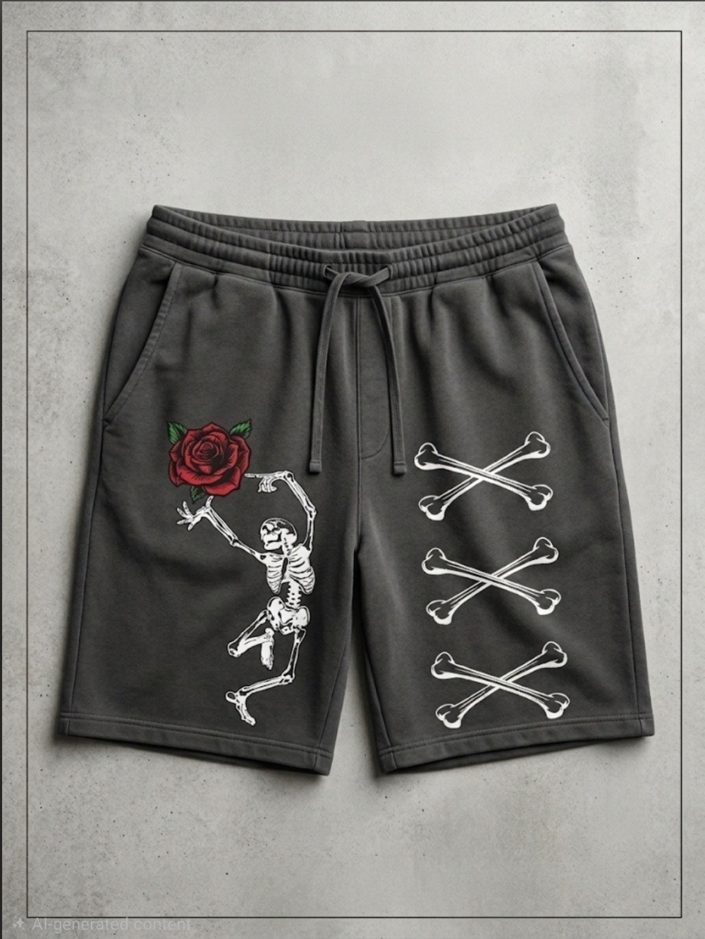 NWOT Skeleton Rose Grunge Men's Sweat Shorts